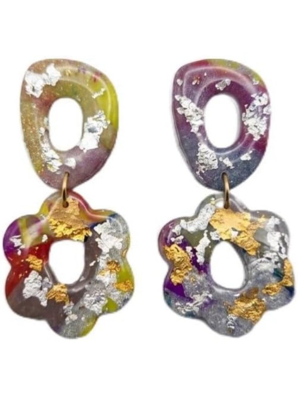 Floral Statement Drop Earrings - Handmade Polymer Clay & Resin Jewelry, Boho